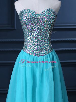 Admirable Sleeveless Floor Length Beading Zipper Pageant Dress with Aqua Blue