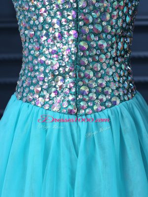 Admirable Sleeveless Floor Length Beading Zipper Pageant Dress with Aqua Blue