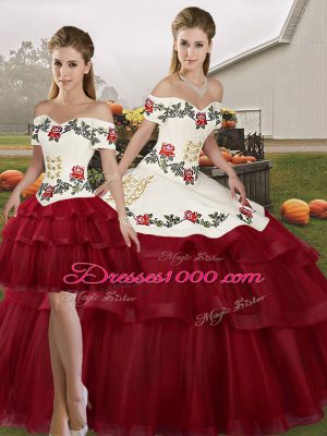 Modern Sleeveless Brush Train Lace Up Embroidery and Ruffled Layers Vestidos de Quinceanera