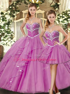 Beautiful Lilac Sleeveless Tulle Lace Up Quinceanera Dress for Sweet 16 and Quinceanera