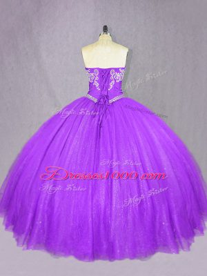 Cheap Lavender Tulle Lace Up Sweet 16 Dresses Sleeveless Floor Length Beading