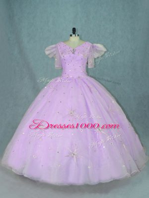 Hot Selling Sleeveless Floor Length Beading Zipper Quinceanera Dresses with Lavender