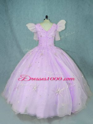 Hot Selling Sleeveless Floor Length Beading Zipper Quinceanera Dresses with Lavender