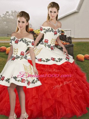 Lovely Sleeveless Embroidery and Ruffles Lace Up Sweet 16 Quinceanera Dress