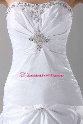 Strapless Sleeveless Bridal Gown Brush Train Beading and Pick Ups White Taffeta