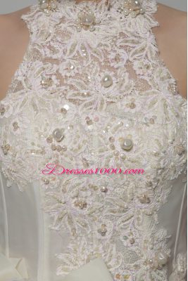 White Sleeveless Beading and Lace and Hand Made Flower Zipper Wedding Dresses