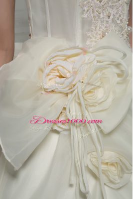 White Sleeveless Beading and Lace and Hand Made Flower Zipper Wedding Dresses
