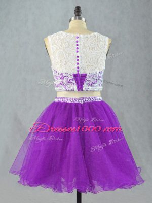 Eggplant Purple Two Pieces Appliques Cocktail Dresses Zipper Organza Sleeveless