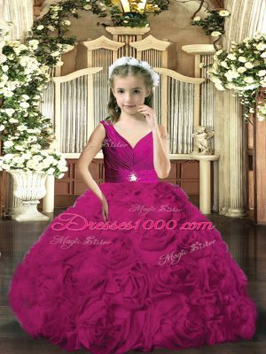 Adorable V-neck Sleeveless Fabric With Rolling Flowers Pageant Dress Beading Backless