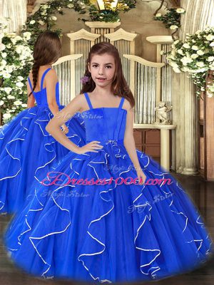 Blue Sweetheart Lace Up Beading and Ruffles 15th Birthday Dress Sleeveless