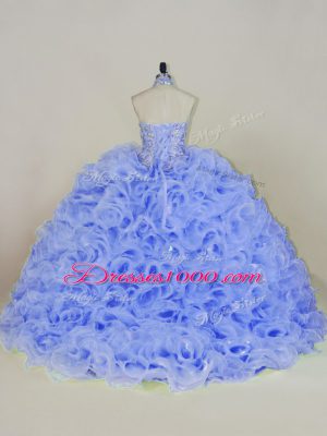 Lavender Ball Gowns Beading Quinceanera Gowns Lace Up Fabric With Rolling Flowers Sleeveless