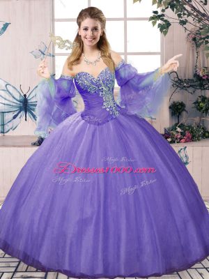 Tulle Sweetheart Sleeveless Lace Up Beading Quinceanera Gowns in Lavender