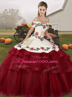 Fashion Wine Red Sleeveless Tulle Brush Train Lace Up Quinceanera Dress for Military Ball and Sweet 16 and Quinceanera