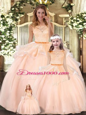Clearance Peach Scoop Zipper Lace Ball Gown Prom Dress Sleeveless