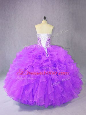 Discount Purple Lace Up Sweetheart Beading and Ruffles Quinceanera Dresses Organza Sleeveless