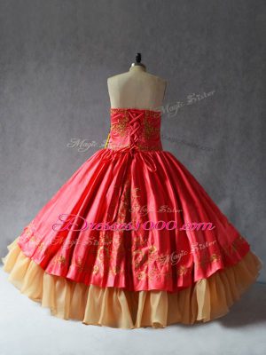 Exceptional Sweetheart Sleeveless Satin and Organza Sweet 16 Dress Embroidery Lace Up