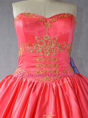 Exceptional Sweetheart Sleeveless Satin and Organza Sweet 16 Dress Embroidery Lace Up