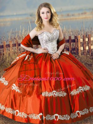 Enchanting Orange Red Sleeveless Beading and Embroidery Floor Length Ball Gown Prom Dress