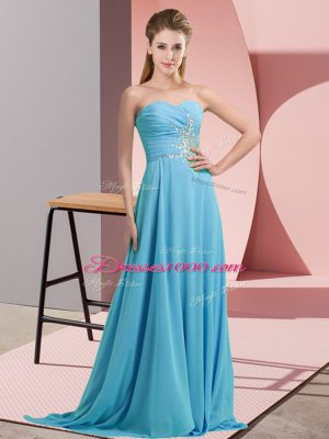 Ideal Sweetheart Sleeveless Lace Up Prom Party Dress Aqua Blue Chiffon