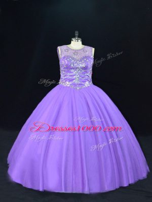 Lavender Sleeveless Tulle Lace Up Sweet 16 Dresses for Sweet 16 and Quinceanera