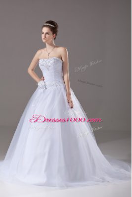 Lovely White Wedding Gown Sweetheart Sleeveless Brush Train Lace Up