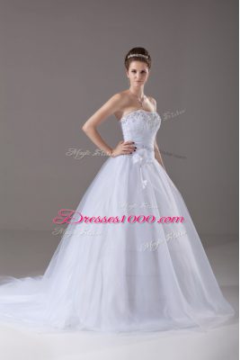 Lovely White Wedding Gown Sweetheart Sleeveless Brush Train Lace Up