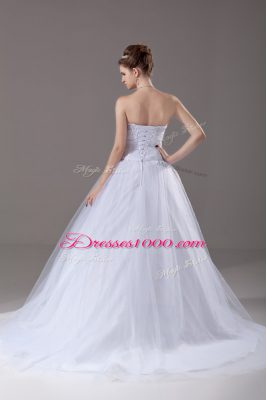 Lovely White Wedding Gown Sweetheart Sleeveless Brush Train Lace Up