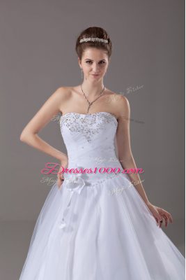 Lovely White Wedding Gown Sweetheart Sleeveless Brush Train Lace Up