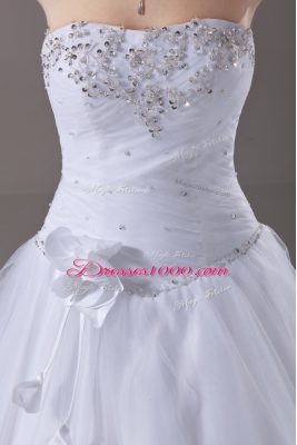 Lovely White Wedding Gown Sweetheart Sleeveless Brush Train Lace Up