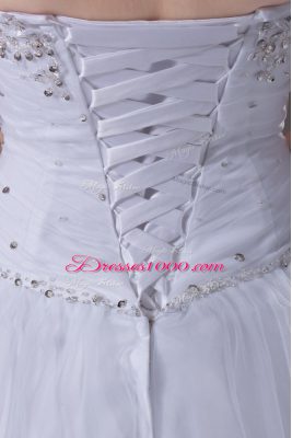 Lovely White Wedding Gown Sweetheart Sleeveless Brush Train Lace Up