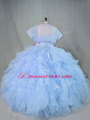 Sumptuous Blue Sleeveless Floor Length Beading and Ruffles Lace Up Quinceanera Dress