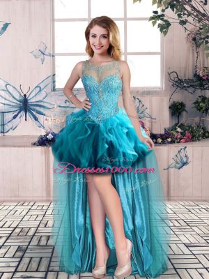 Sleeveless Lace Up High Low Beading and Ruffles Homecoming Dress