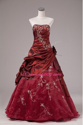 Best Selling Burgundy Sleeveless Organza and Taffeta Lace Up Sweet 16 Dress for Sweet 16 and Quinceanera