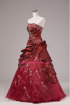 Best Selling Burgundy Sleeveless Organza and Taffeta Lace Up Sweet 16 Dress for Sweet 16 and Quinceanera