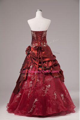 Best Selling Burgundy Sleeveless Organza and Taffeta Lace Up Sweet 16 Dress for Sweet 16 and Quinceanera