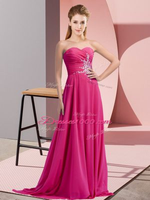 Fuchsia Sweetheart Neckline Beading and Ruching Homecoming Dress Sleeveless Lace Up