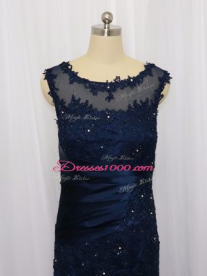 Tulle Scoop Sleeveless Zipper Lace and Appliques in Navy Blue