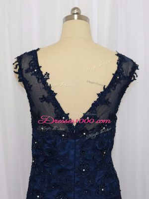 Tulle Scoop Sleeveless Zipper Lace and Appliques in Navy Blue