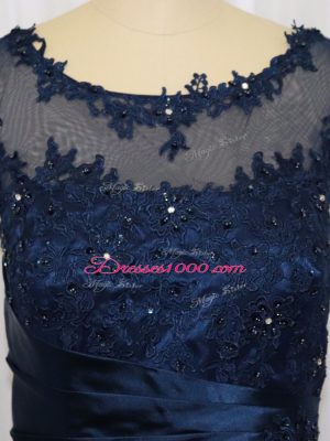 Tulle Scoop Sleeveless Zipper Lace and Appliques in Navy Blue