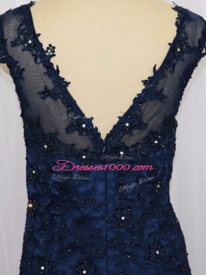 Tulle Scoop Sleeveless Zipper Lace and Appliques in Navy Blue