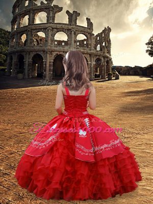 Sleeveless Embroidery and Ruffled Layers Zipper Pageant Dress for Teens