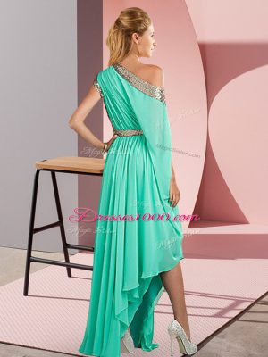 Fabulous Empire Prom Gown Aqua Blue One Shoulder Chiffon Sleeveless Asymmetrical Side Zipper