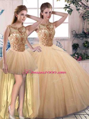 Custom Designed Sleeveless Beading Lace Up Quinceanera Dress