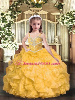 Organza Sleeveless Floor Length Girls Pageant Dresses and Beading and Ruffles