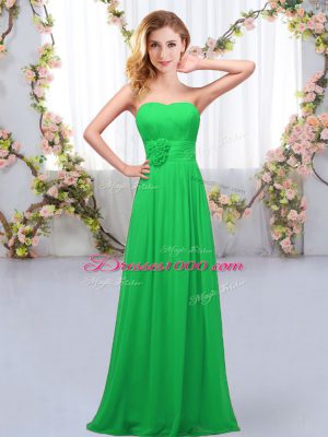 Affordable Sweetheart Sleeveless Bridesmaids Dress Floor Length Hand Made Flower Green Chiffon