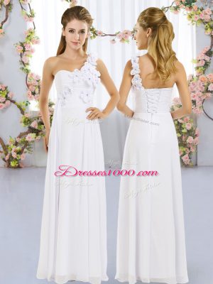 Flare One Shoulder Sleeveless Lace Up Bridesmaid Gown White Chiffon