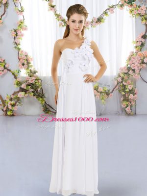 Flare One Shoulder Sleeveless Lace Up Bridesmaid Gown White Chiffon