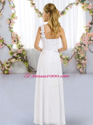 Flare One Shoulder Sleeveless Lace Up Bridesmaid Gown White Chiffon