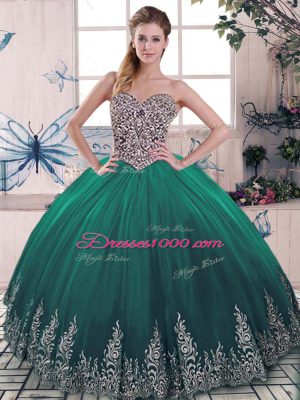 Unique Green Sweetheart Lace Up Beading and Embroidery 15th Birthday Dress Sleeveless