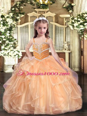 Fashion Floor Length Ball Gowns Sleeveless Peach Pageant Dress Lace Up